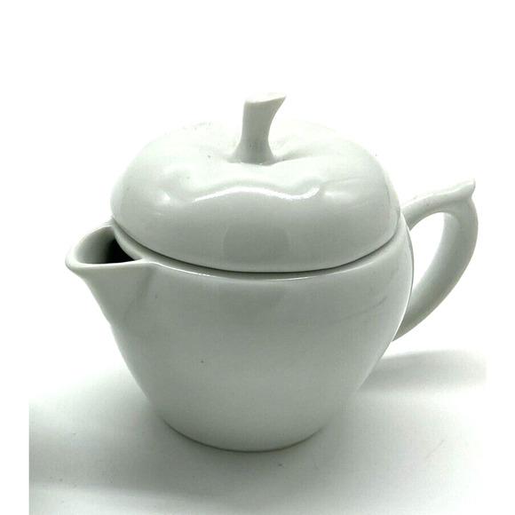 Vintage Apple Sugar and Creamer Set with Lids White Porcelain Avon - Picture 3 of 9